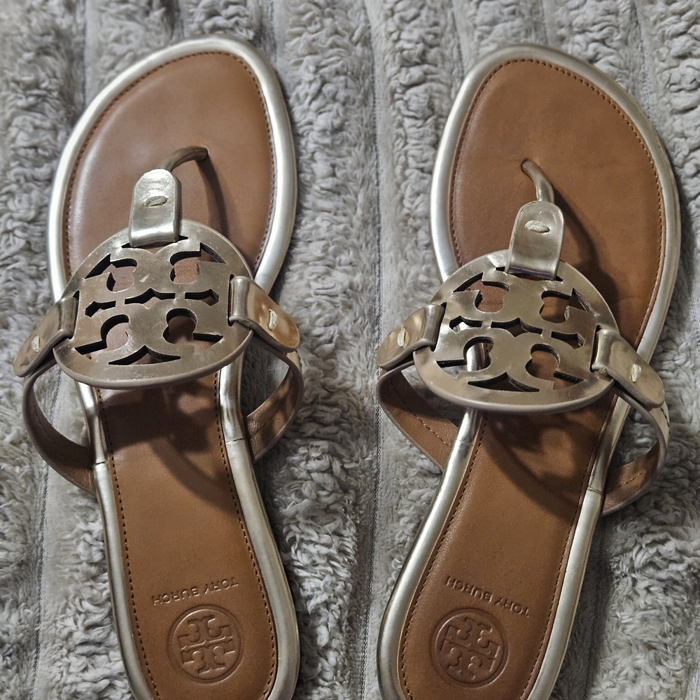 Tory Burch Brown and Silver Women's Sandals